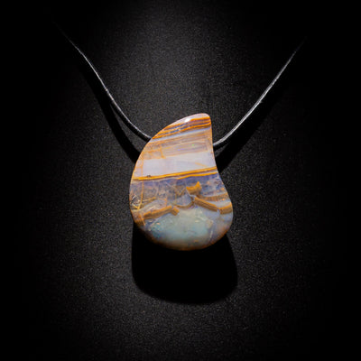 Australian Boulder Opal Necklace on leather 