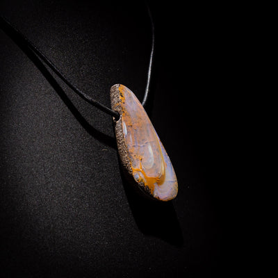 Australian Boulder Opal Necklace on leather 