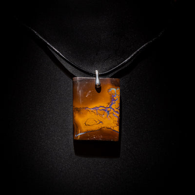 Australian Boulder Opal Necklace on leather 