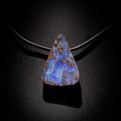 Australian Boulder Opal Necklace on leather