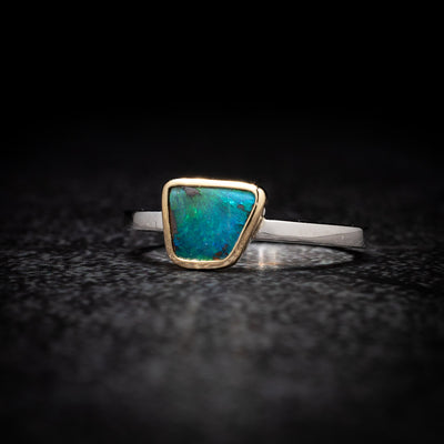 Boulder Opal Gold and Silver Ring